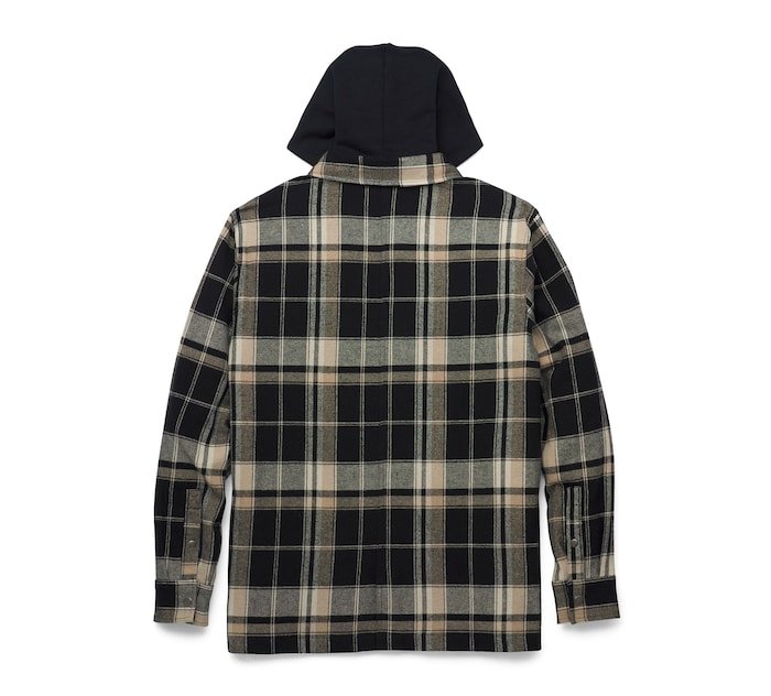Men's Bar & Shield Removable Hood Plaid Shirt Jacket