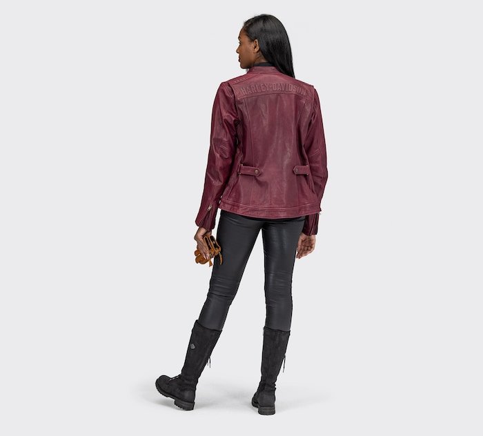 Women's Electra Mandarin Collar Studded Leather Jacket