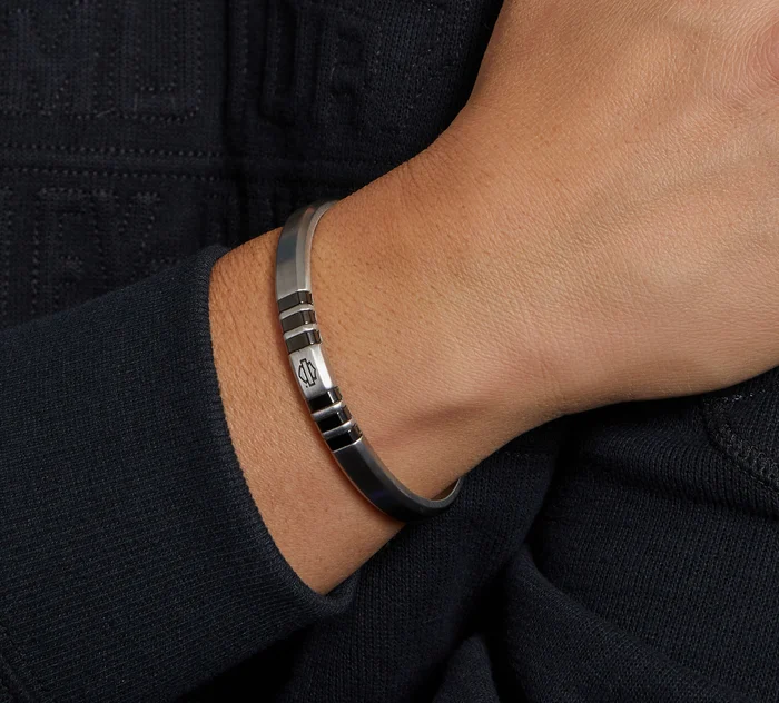 Multi-banded Bar & Shield Open Bangle