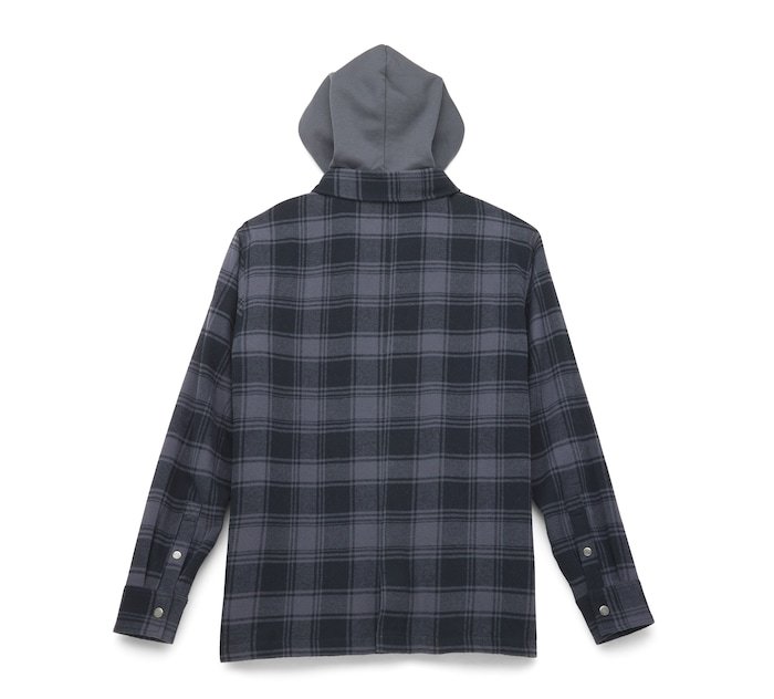 Men's 120th Bar & Shield Removable Hood Plaid Shirt Jacket