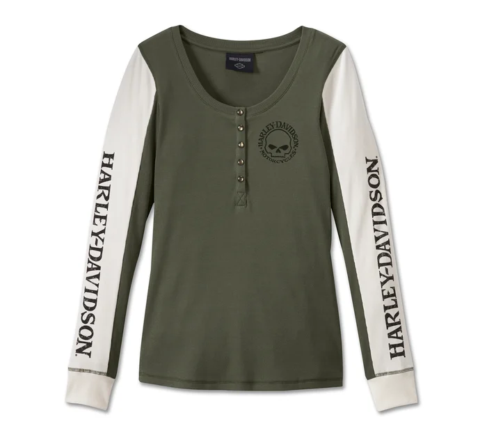 Women's Willie G Skull Snap Front Long Sleeve Henley