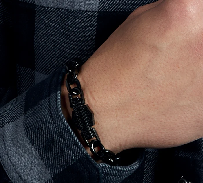 Men's Black Vintage Bar & Shield Link Bracelet
