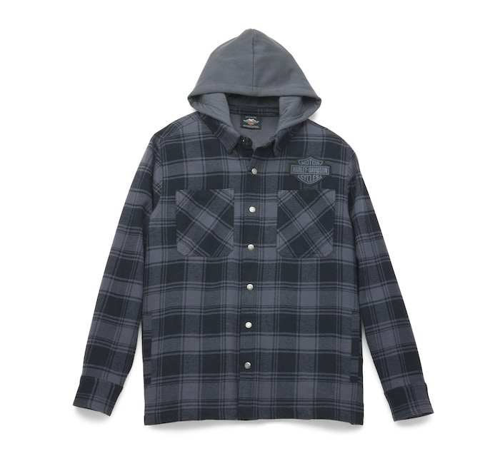Men's 120th Bar & Shield Removable Hood Plaid Shirt Jacket