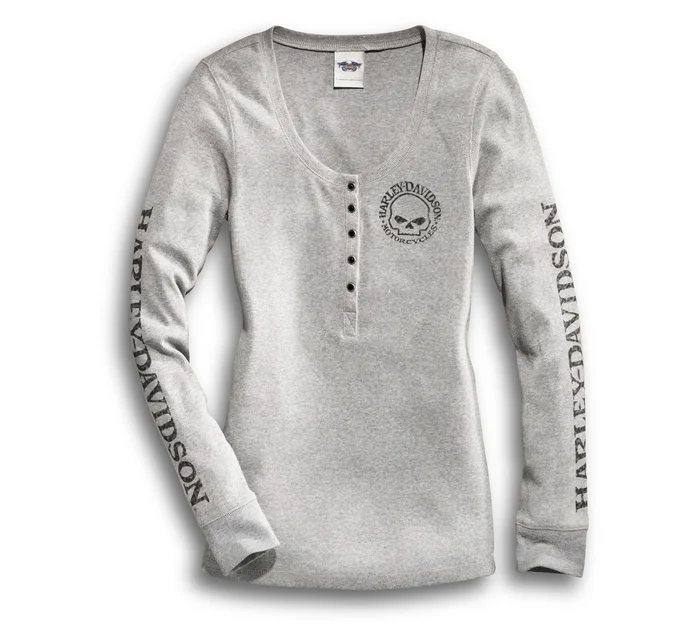 Women's Willie G Skull Snap Front Long Sleeve Henley