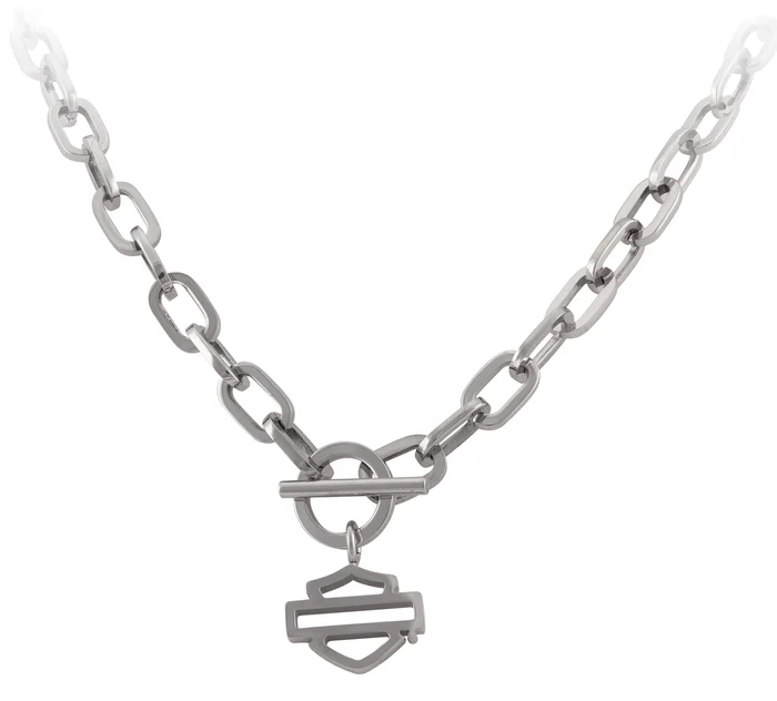 Women's Stainless Steel Bar & Shield Large Chain Toggle Necklace