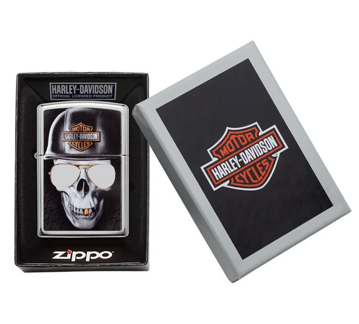 Harley-Davidson High Polish Chrome Skull Windproof Lighter