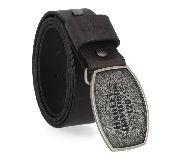 Men's 120th Matte Gunmetal Text Plaque Snap On Buckle