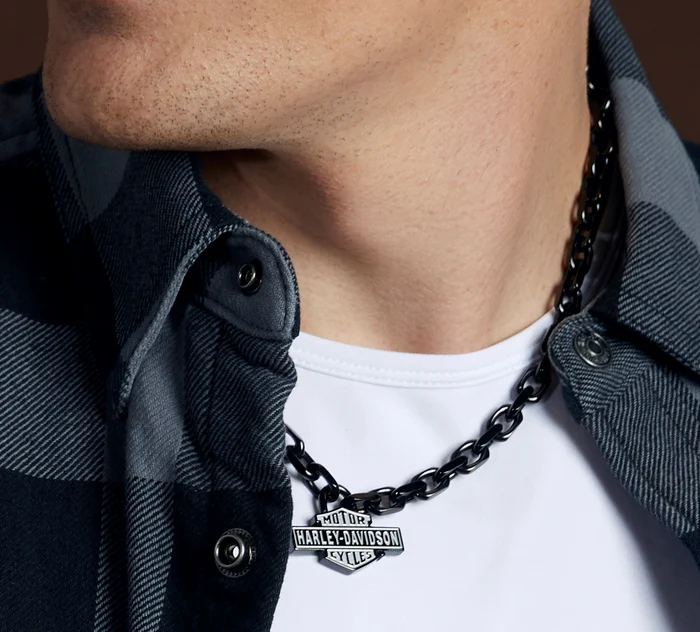 Men's Black Vintage Bar & Shield Large Link Necklace