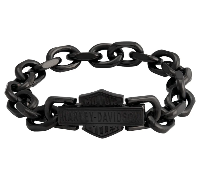 Men's Black Vintage Bar & Shield Link Bracelet