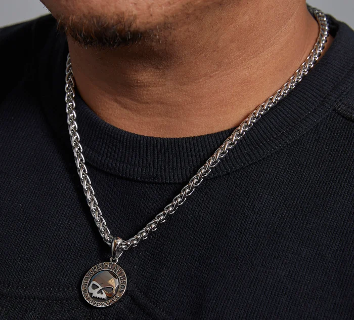 Men's Steel Skull Disc Necklace