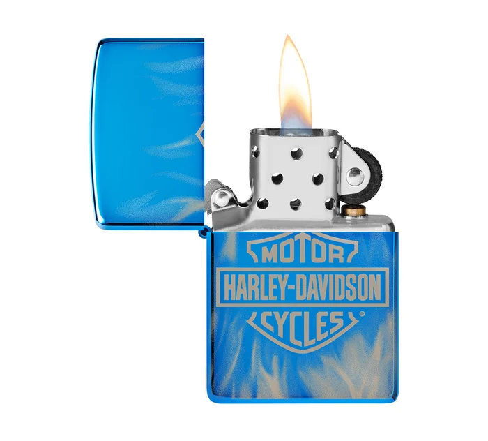 Harley-Davidson 360' Flames High Polish Blue Windproof Lighter