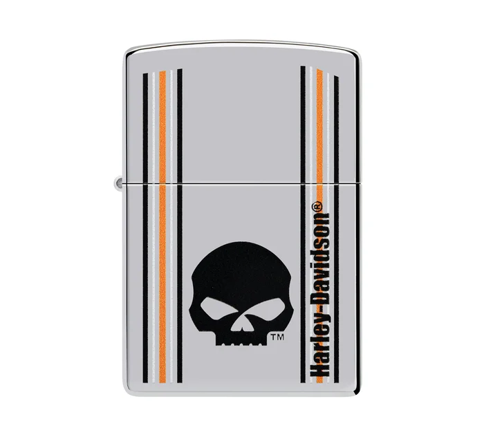 Harley-Davidson Skull and Stripes High Polish Chrome Windproof Lighter