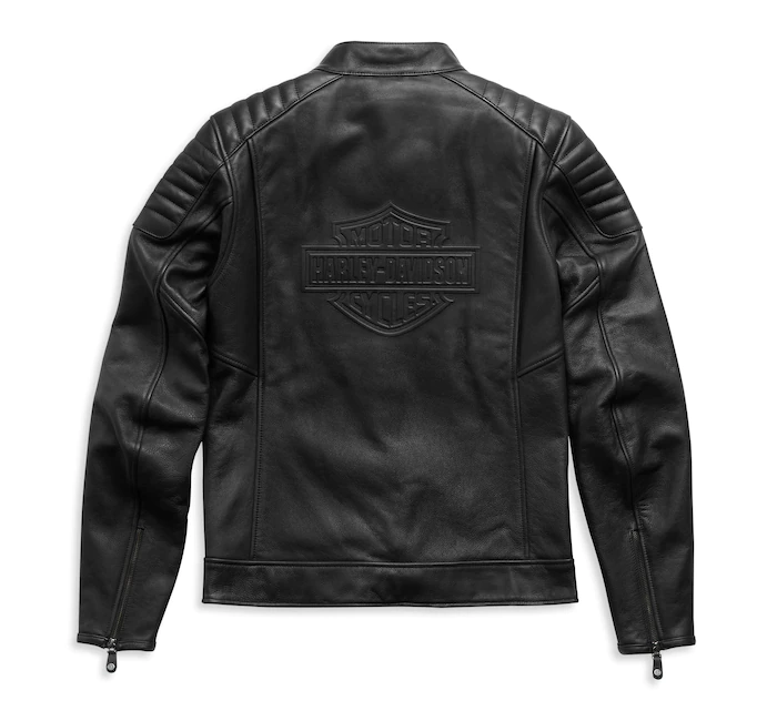 Men's Embossed Logo Padded Biker Leather Jacket