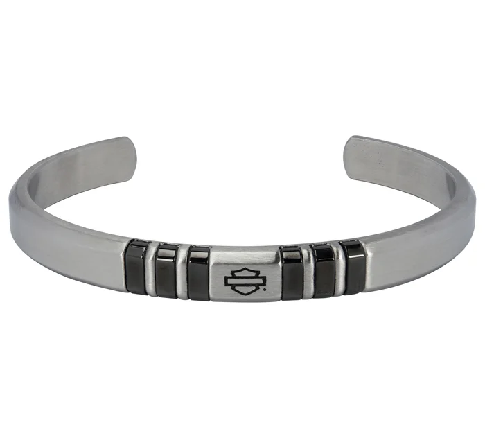 Multi-banded Bar & Shield Open Bangle