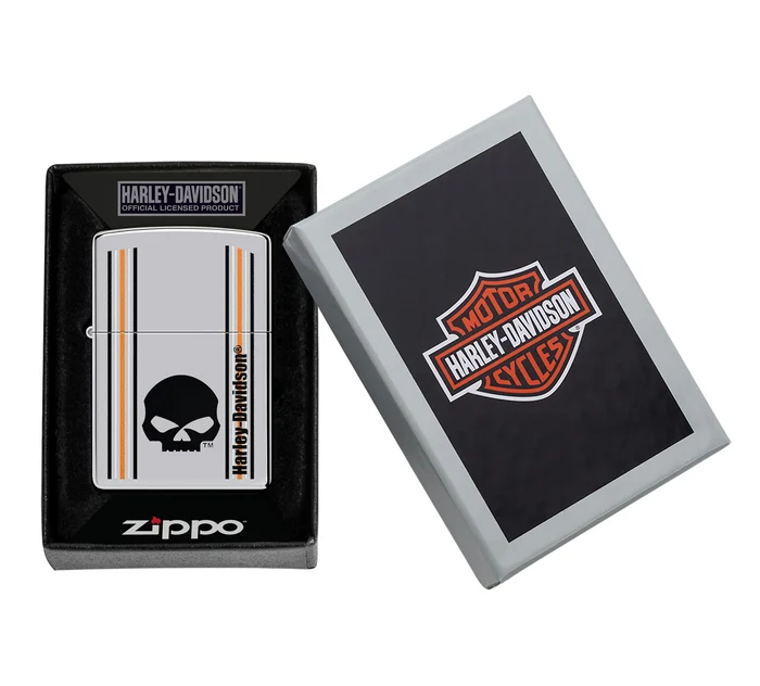 Harley-Davidson Skull and Stripes High Polish Chrome Windproof Lighter