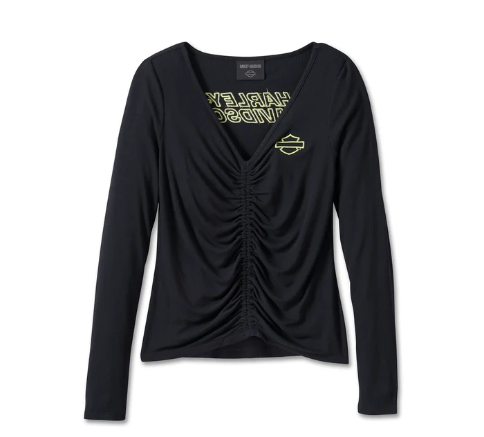Women's Bar & Shield Ruched V-Neck Top