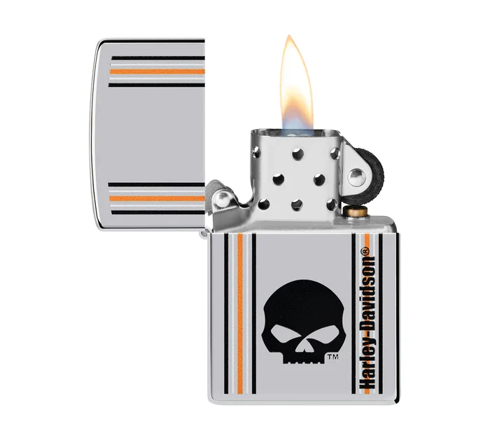 Harley-Davidson Skull and Stripes High Polish Chrome Windproof Lighter