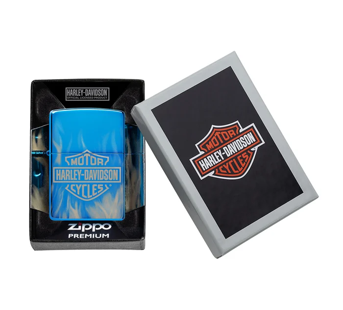 Harley-Davidson 360' Flames High Polish Blue Windproof Lighter