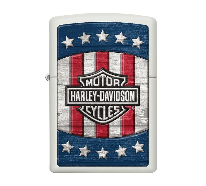 Harley Davidson Star & Stripes Color Image White Matte Windproof Lighter