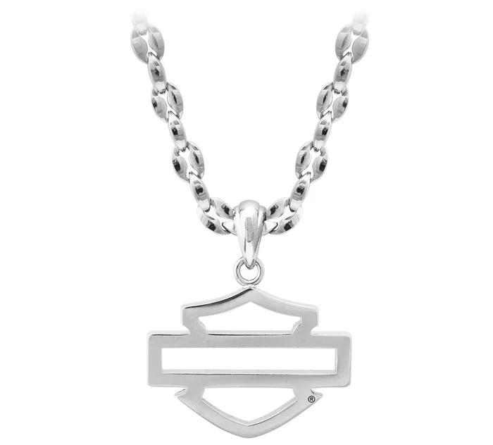 Men's Steel Outline Bar & Shield Necklace