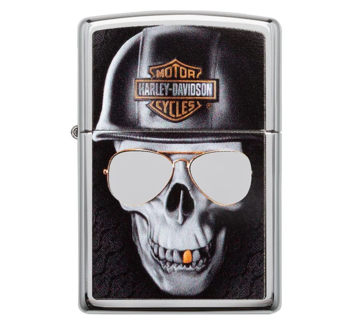 Harley-Davidson High Polish Chrome Skull Windproof Lighter