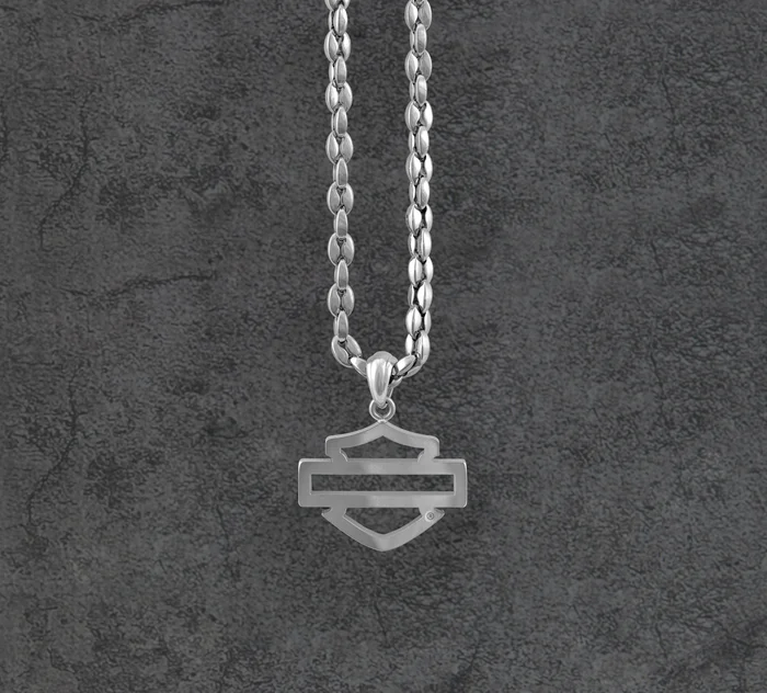 Men's Steel Outline Bar & Shield Necklace