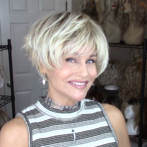 Popular White Gold Mixed Short Wig (Hair Root Black)