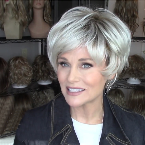 Romantic Silver White Short Wig(Hair Root Black)