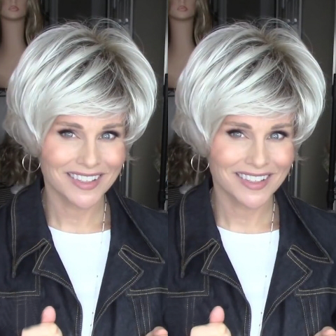 Romantic Silver White Short Wig(Hair Root Black)