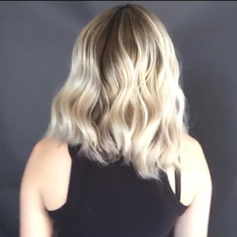 Super Fashion Gradient Platinum Medium Long Wave Wig