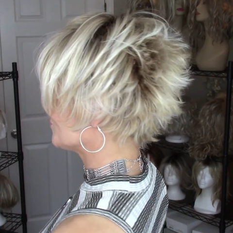 Popular White Gold Mixed Short Wig (Hair Root Black)