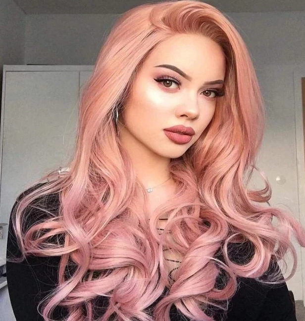 2021 Pink Long Curly Wig