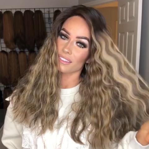 Temperament Gradient Brown Long Corn Roll Wig