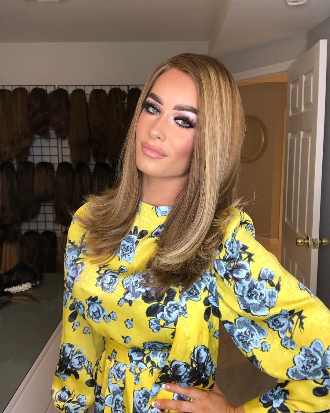 Straight Curly Brown Medium Long Wig