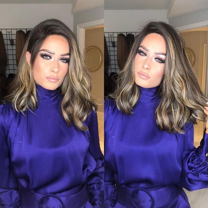 Black Brown Curly Medium Long Wig