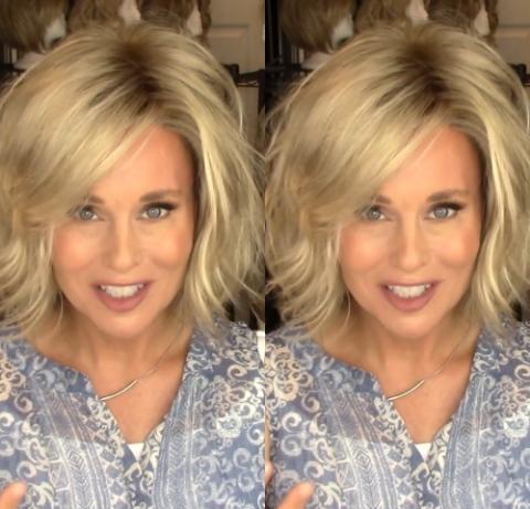 Popular Champagne Gold Bob Wave Wig (Hair Root Black)