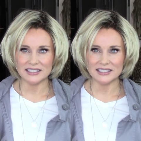 Gold Gray Short Wig (Hair Root Black)