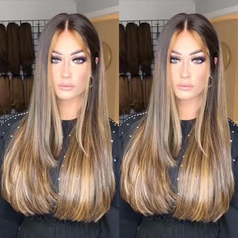 Temperament Gradient Brown Long Straight Wig