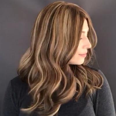 Super Fashion Gradient Brown Medium Long Wave Wig