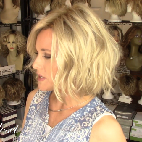 Popular Champagne Gold Bob Wave Wig (Hair Root Black)