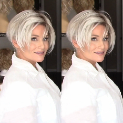 Fashion White Gray Short Wig (Hair Root Black)