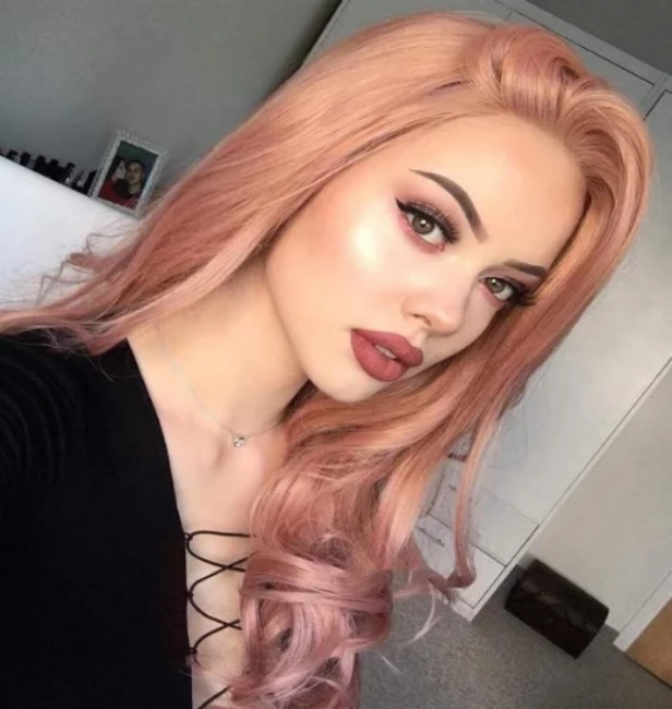 2021 Pink Long Curly Wig