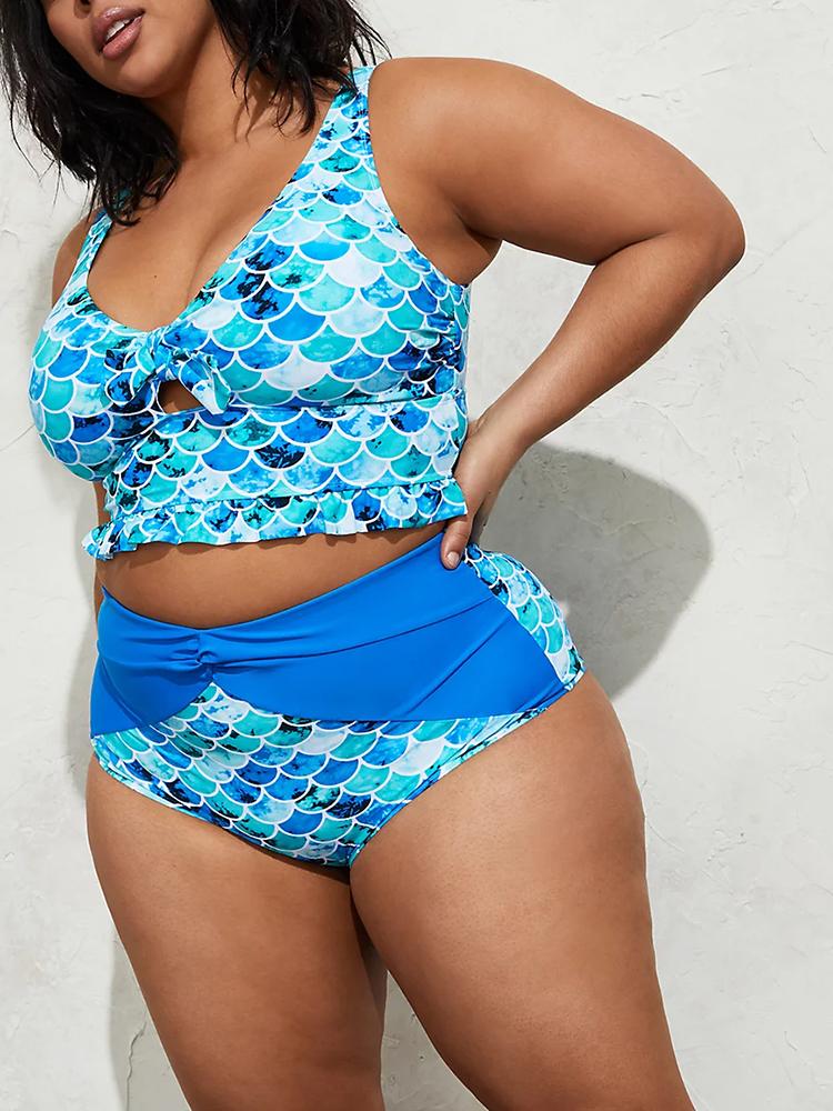 BLUE MERMAID RUFFLE MIDKINI SWIM BIKINI SET
