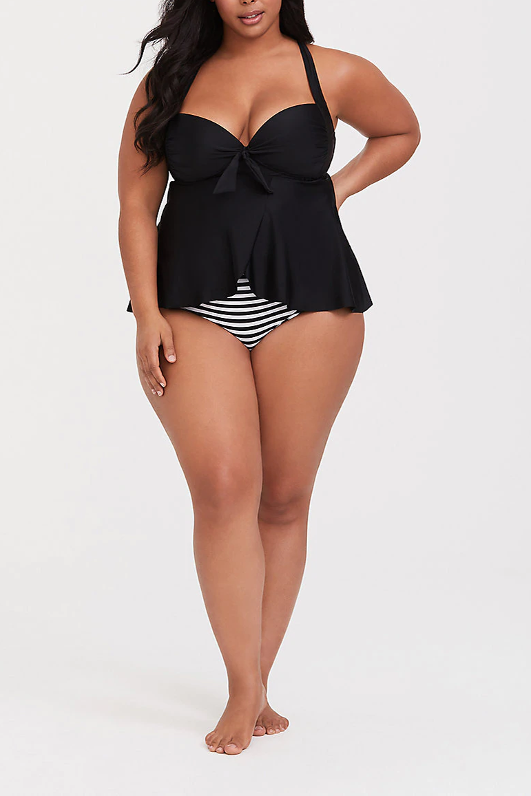 BLACK WIRELESS TIE FRONT TANKINI SET