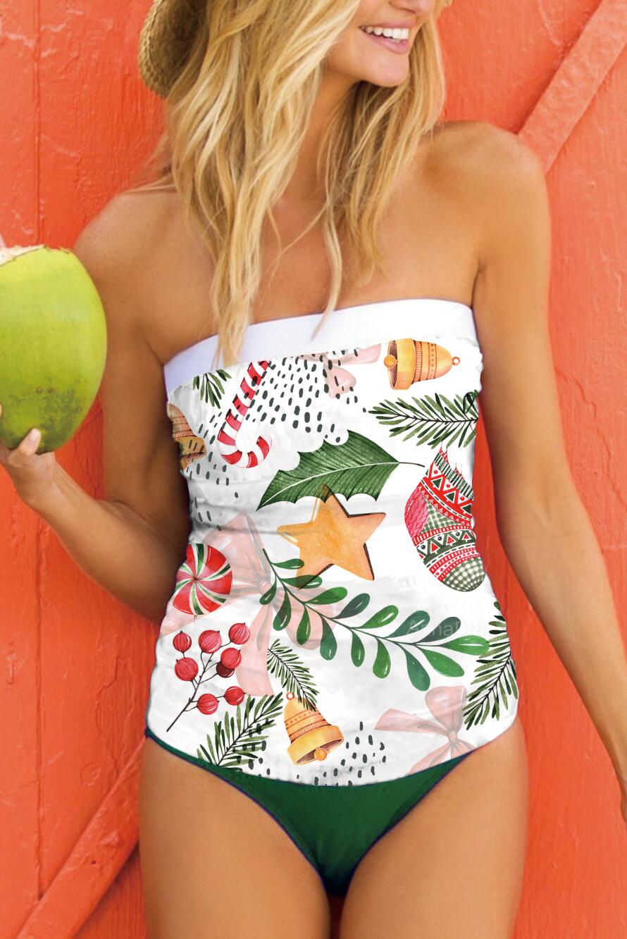 Xmas tree Loose Bandeau Tankini Set