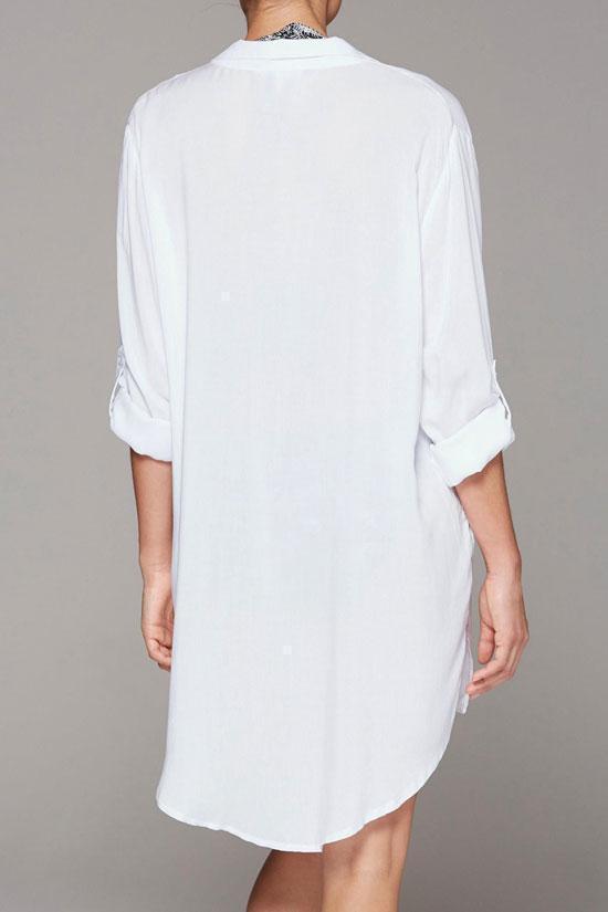 Oversize Split Sides Button-Up Tunic Cover Up White Blouse