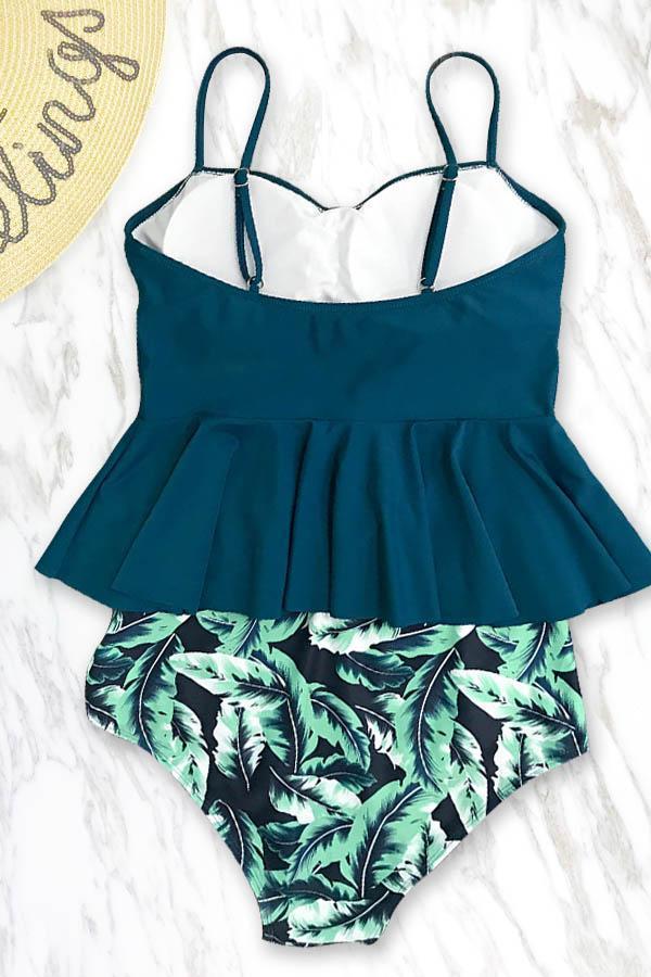 Leaf Print Peplum Tankini