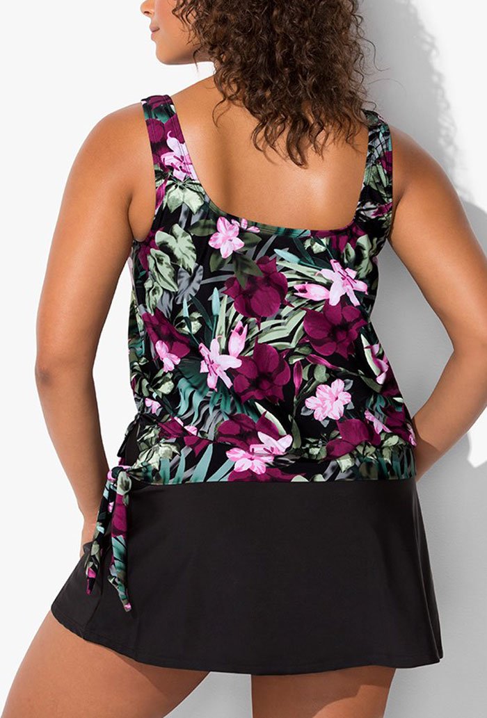 DERBY SIDE TIE BLOUSON TANKINI WITH SKIRT