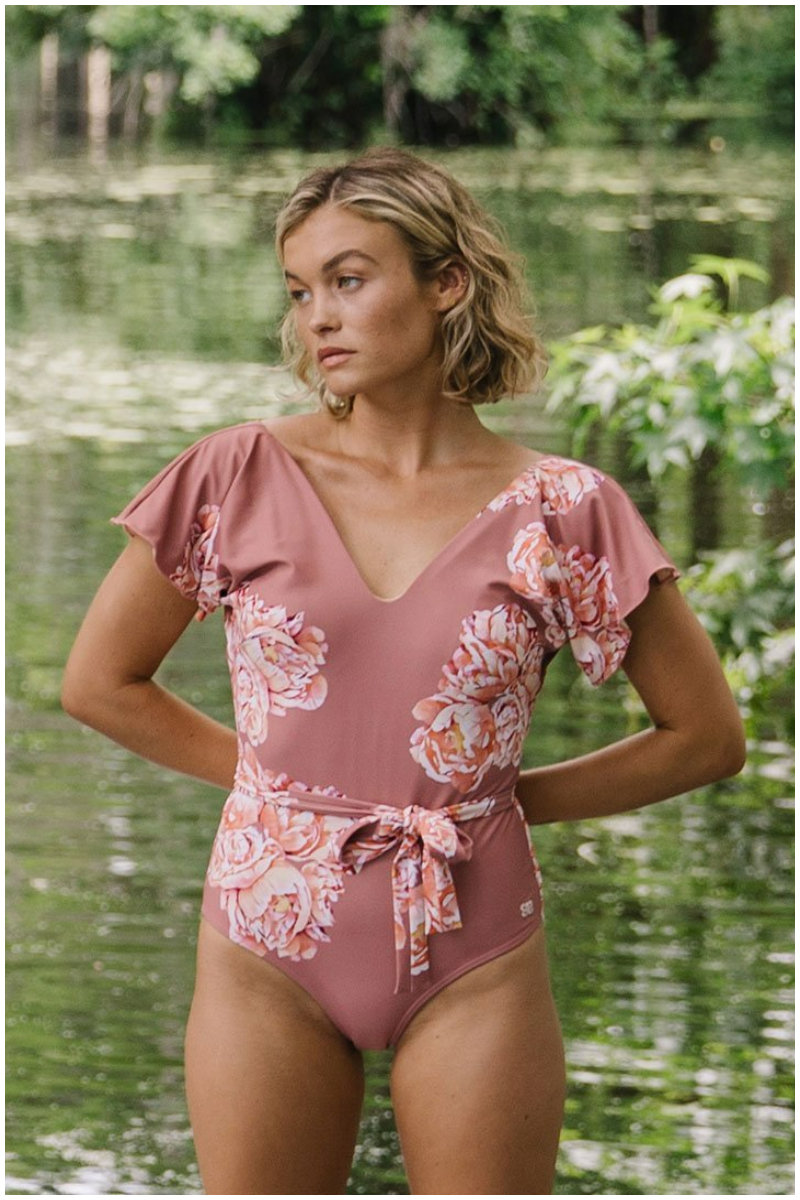 THE GARDEN ROSE CAPE ONE-PIECE SWIMSUITD