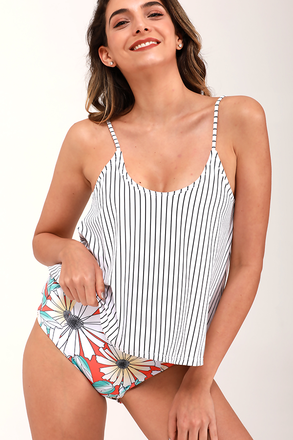 Flower&Stripe Cute Tankini Set